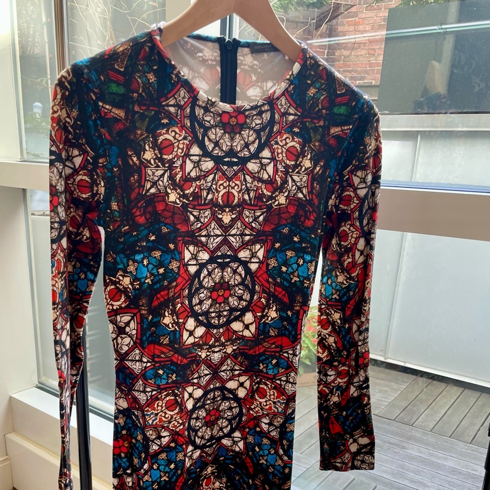 Alexander McQueen Rayon Blend Jersey Kaleidoscope Cathedral Stained Glass Dress